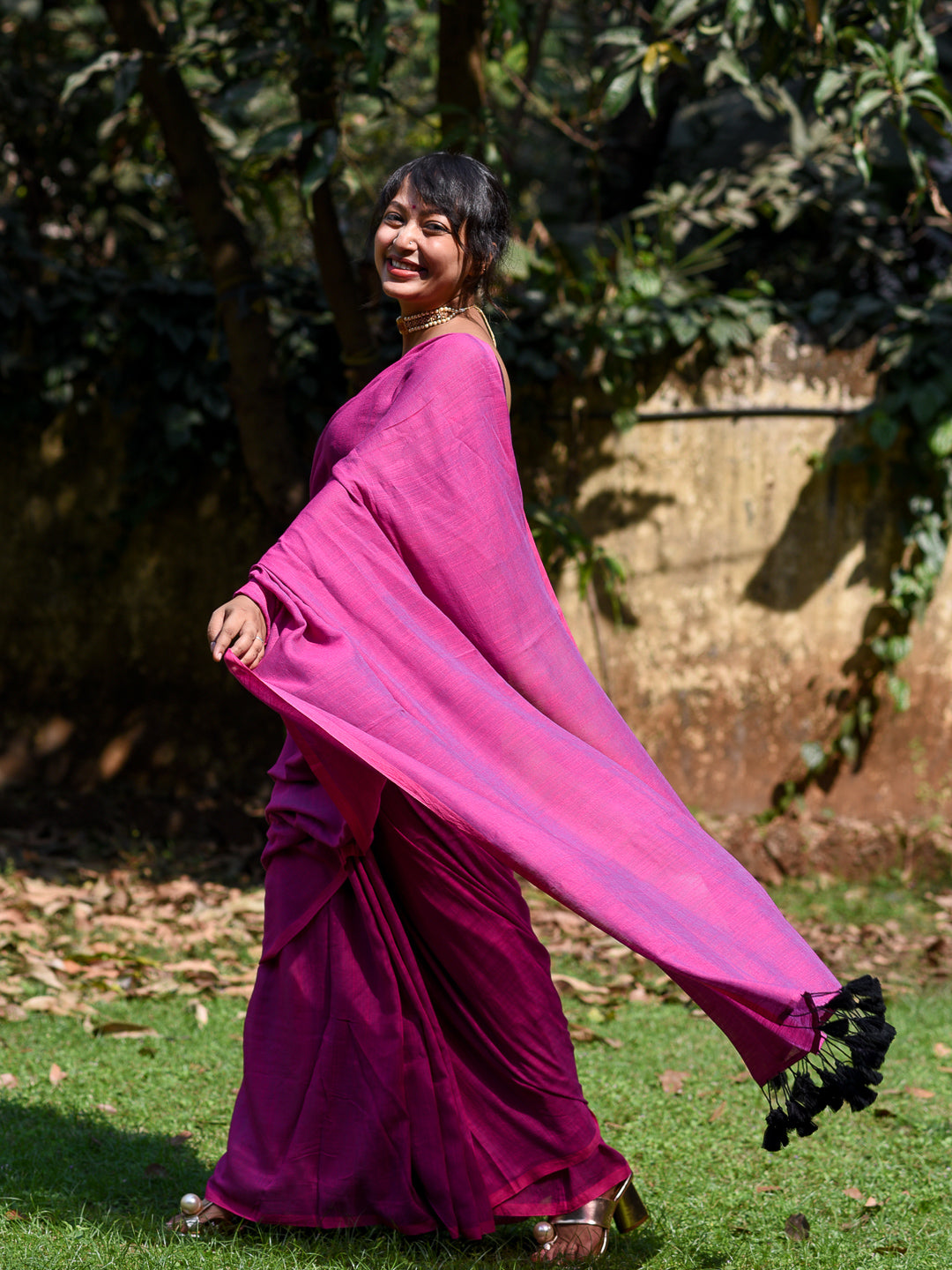 Women's Pink Cotton Blend Saree
