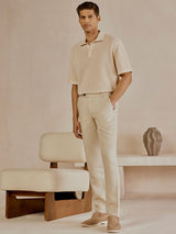 Men's Beige Casual Relaxed Fit Printed Half Sleeves Polo Tshirt