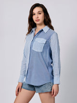 Women's Blue Oversized Fit Full Sleeve Shirt