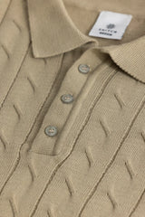 Men's Beige Casual Slim Fit Textured Half Sleeves Polo Tshirt