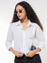 Women's White Casual Graphic Full Sleeves Shirt