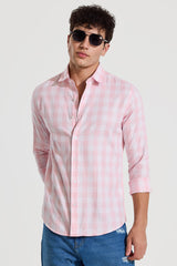 Men's Pink Casual Slim Fit Checkered Full Sleeves Shirt