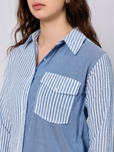 Women's Blue Oversized Fit Full Sleeve Shirt