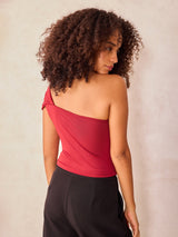 Women's Red Textured One Shoulder Knit Top