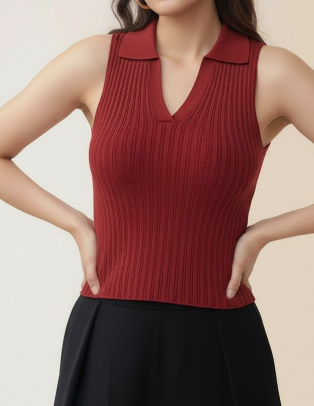 Women's Wine Polo Flat Knit Tank