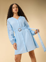 Women's Blue Casual A-Line Dress