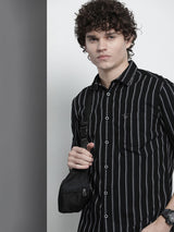 Men's Regular Fit Striped Full Sleeves Cutaway Collar Casual Shirt