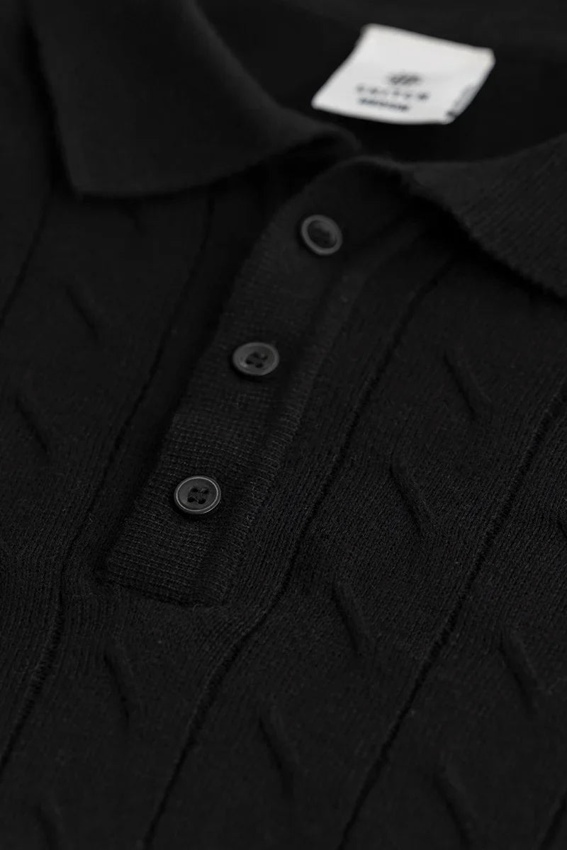 Men's Black Casual Slim Fit Printed Half Sleeves Polo Tshirt