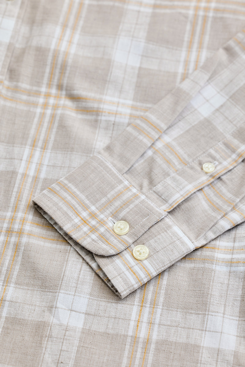 Men's Beige Casual Slim Fit Checkered Full Sleeves Shirt