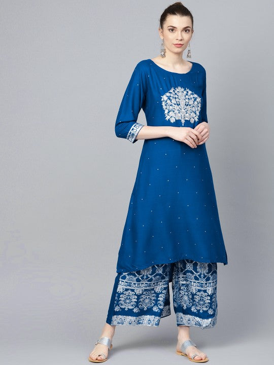 Women's Blue Embroidered Suit Set