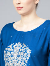Women's Blue Embroidered Suit Set