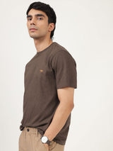 Men's Brown Casual Regular Fit Solid Half Sleeves Tshirt