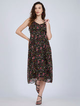 Women's Multicolor Printed Ruffle Midi Dress