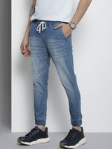 Men's Slim Fit Solid Mid Rise Stretchable Denim Joggers