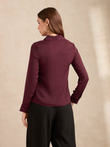 Women's Wine Regular Satin Embellished Collar Shirt