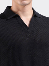 Men's Black Casual Slim Fit Solid Half Sleeves Tshirt