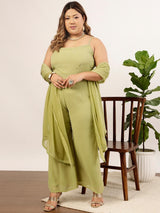Women's Green Plus Size Embellished Top & Palazzo
