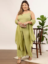 Women's Green Plus Size Embellished Top & Palazzo
