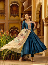 Women's Navy Blue Kurta Set with Duppatta