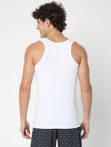 Men's White Solid Round Neck Vest