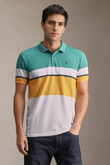 Men's Multicolor Casual Striped Slim Fit Half Sleeves Polo Tshirt