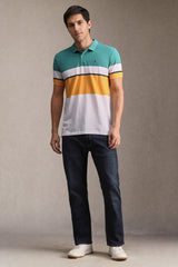Men's Multicolor Casual Striped Slim Fit Half Sleeves Polo Tshirt