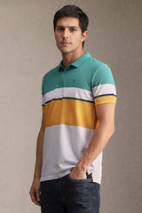 Men's Multicolor Casual Striped Slim Fit Half Sleeves Polo Tshirt