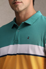 Men's Multicolor Casual Striped Slim Fit Half Sleeves Polo Tshirt