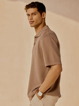 Men's Brown Casual Relaxed Fit Printed Half Sleeves Polo Tshirt