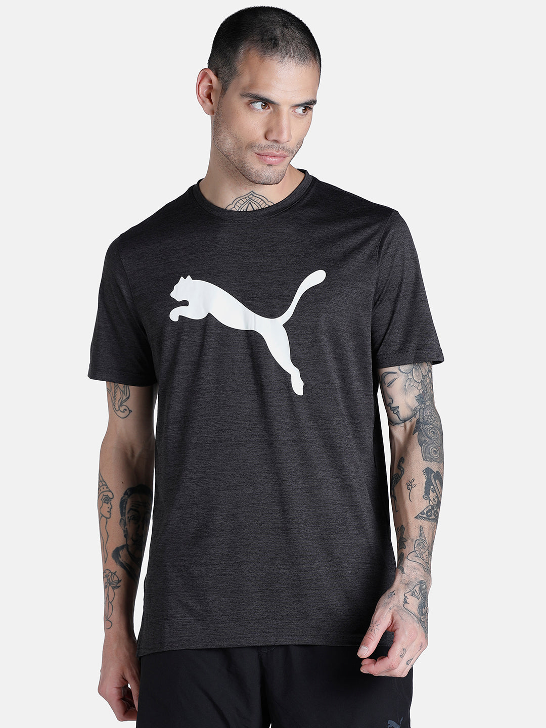 Mens Black Polyester Regular Sports Half Sleeves Tshirt