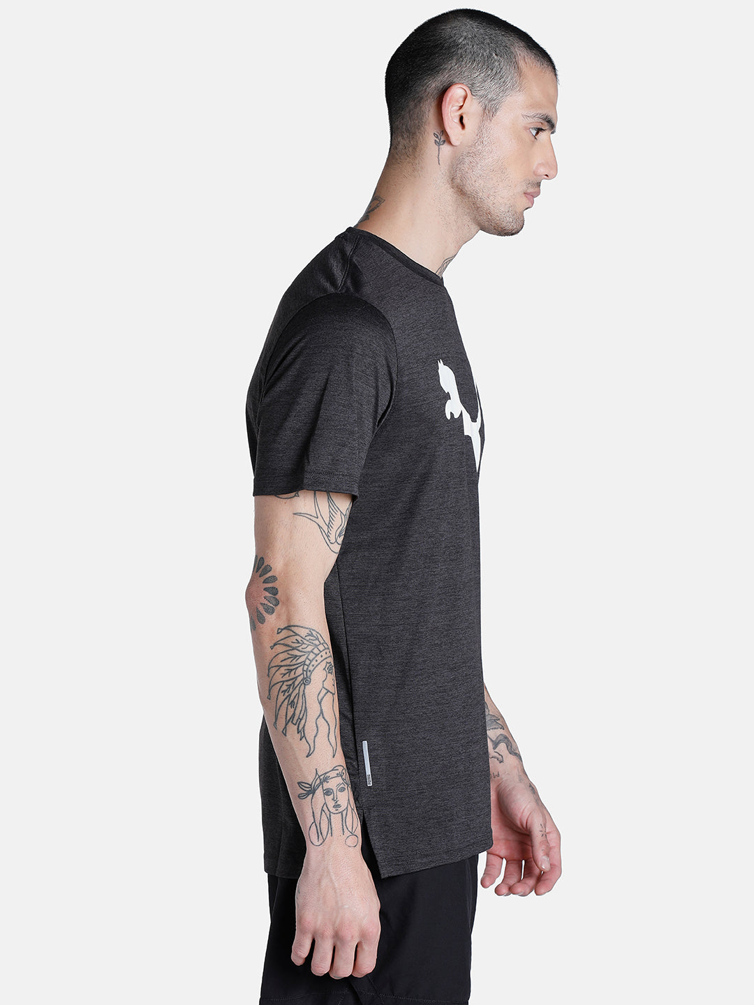 Mens Black Polyester Regular Sports Half Sleeves Tshirt
