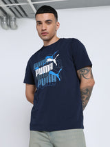 Mens Blue Cotton Regular Casual Half Sleeves Tshirt