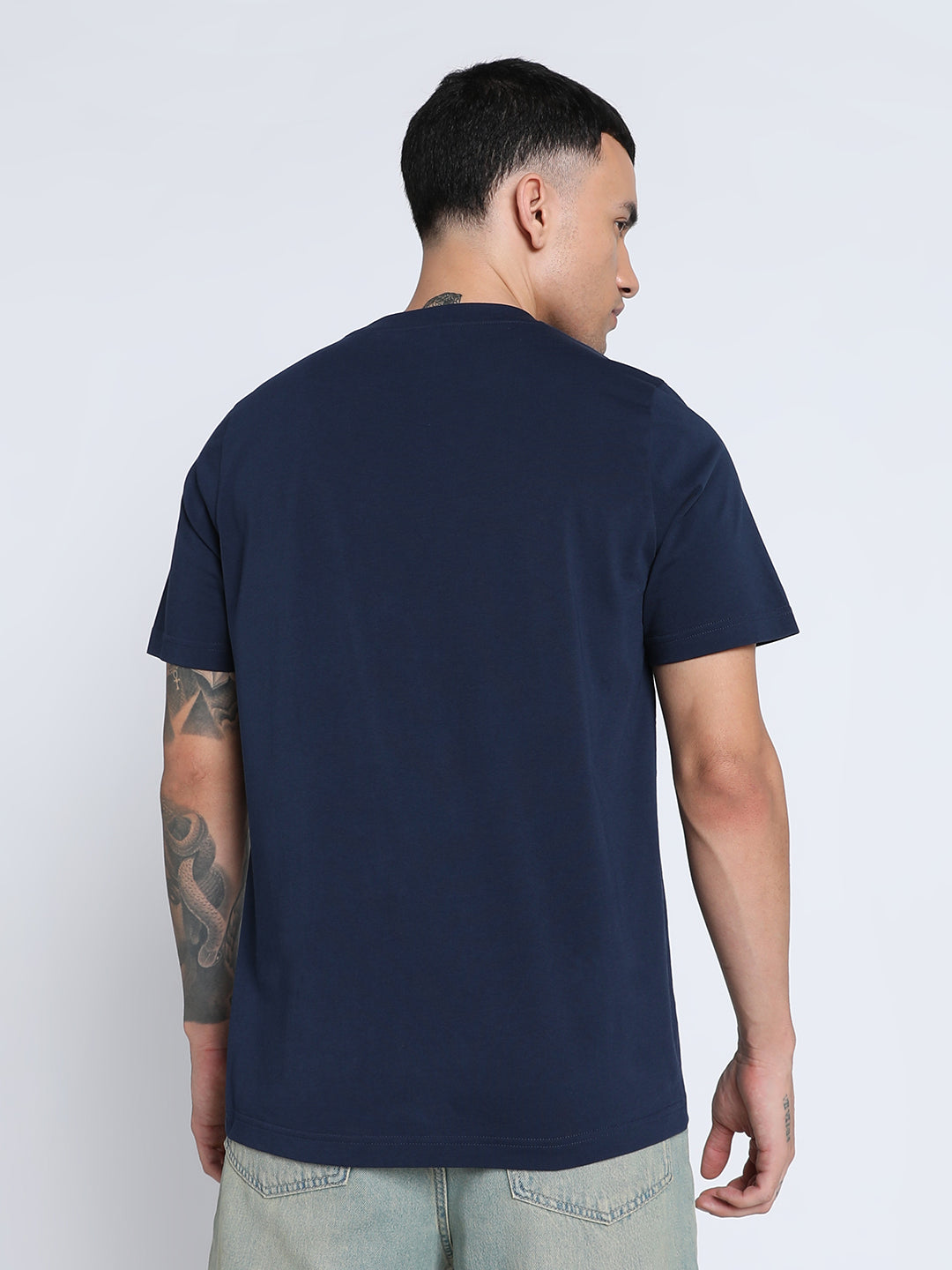Mens Blue Cotton Regular Casual Half Sleeves Tshirt