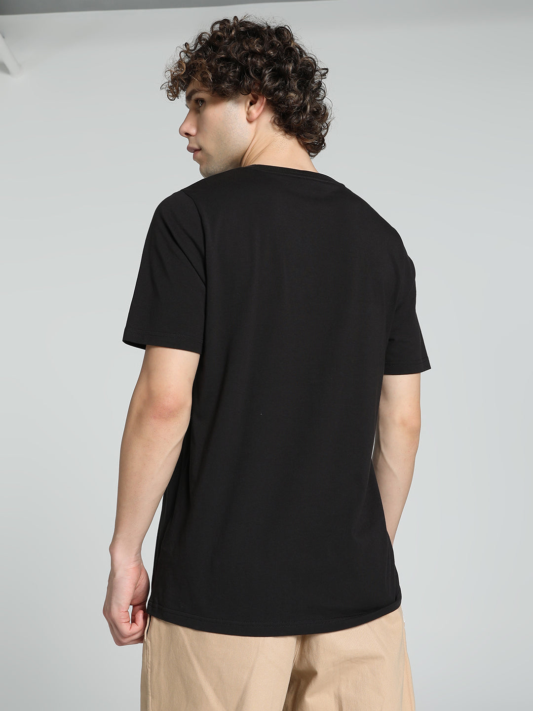 Mens Black Cotton Regular Casual Half Sleeves Tshirt