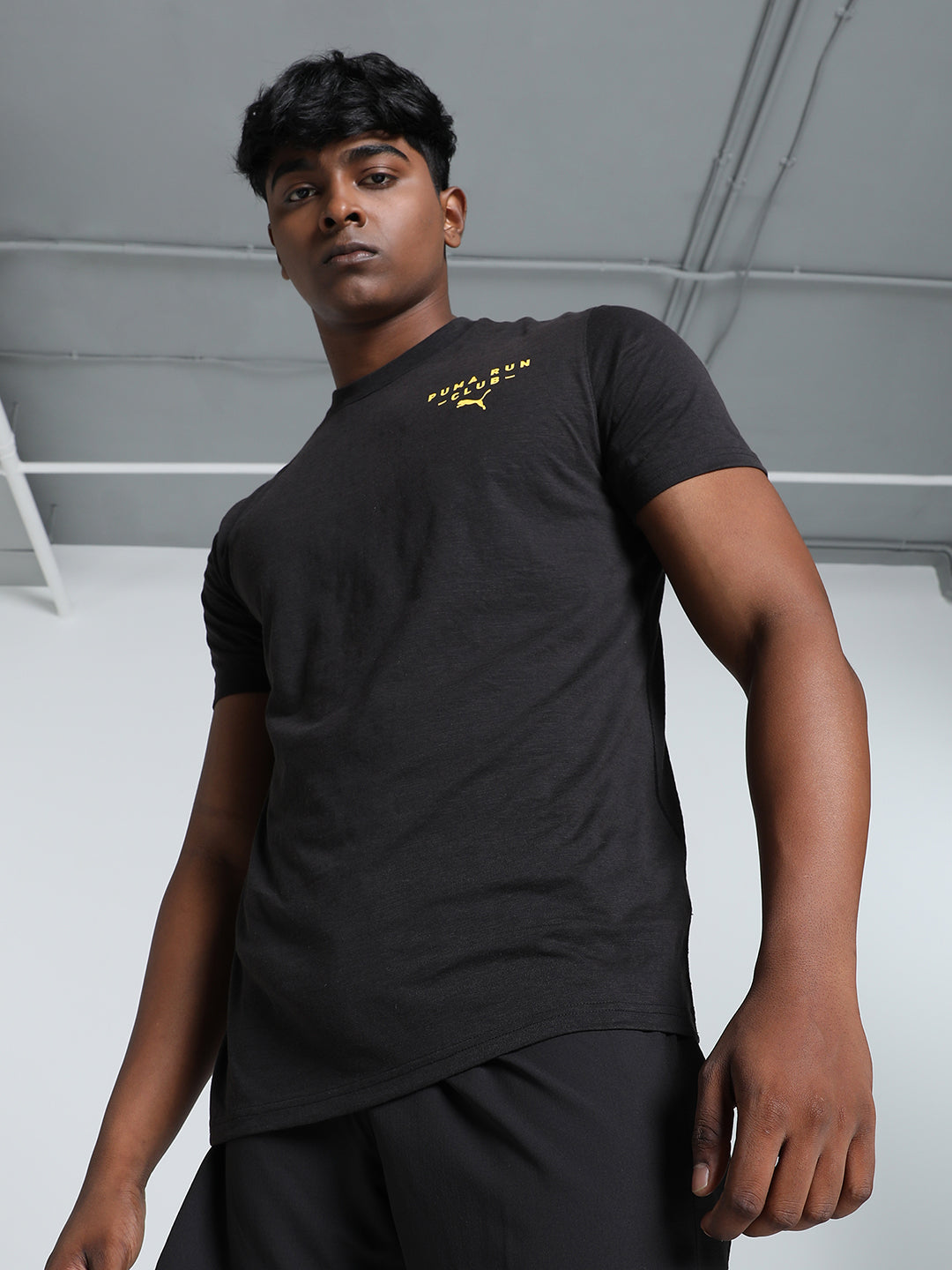 Mens Black Polyester Regular Sports Half Sleeves Tshirt