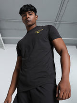 Mens Black Polyester Regular Sports Half Sleeves Tshirt