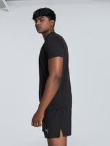 Mens Black Polyester Regular Sports Half Sleeves Tshirt