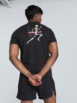 Mens Black Polyester Regular Sports Half Sleeves Tshirt