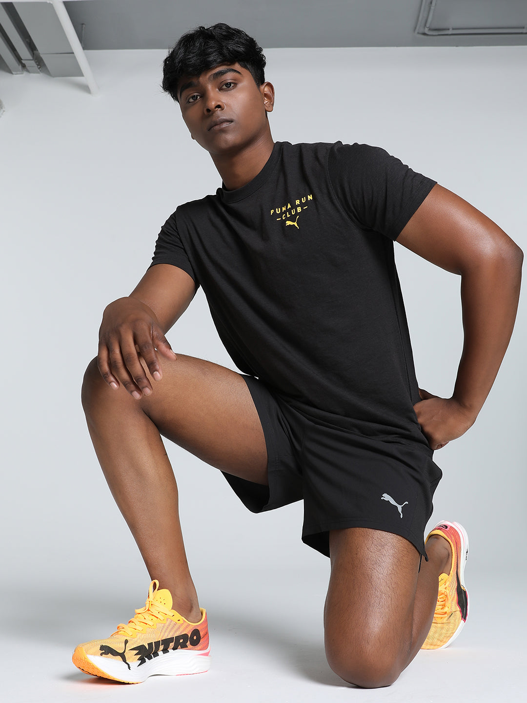 Mens Black Polyester Regular Sports Half Sleeves Tshirt