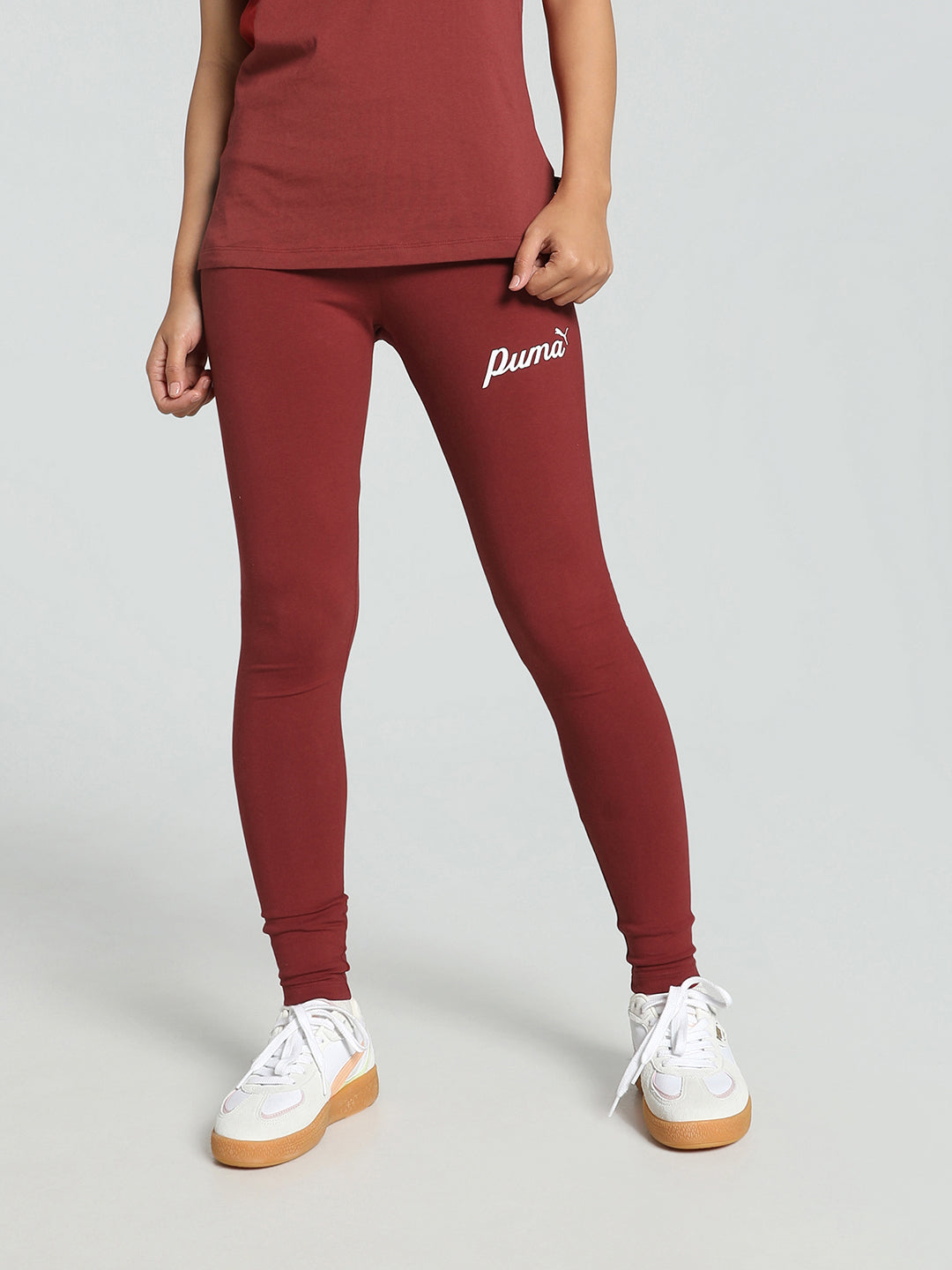 Womens Red Cotton Solid Tights & Leggings