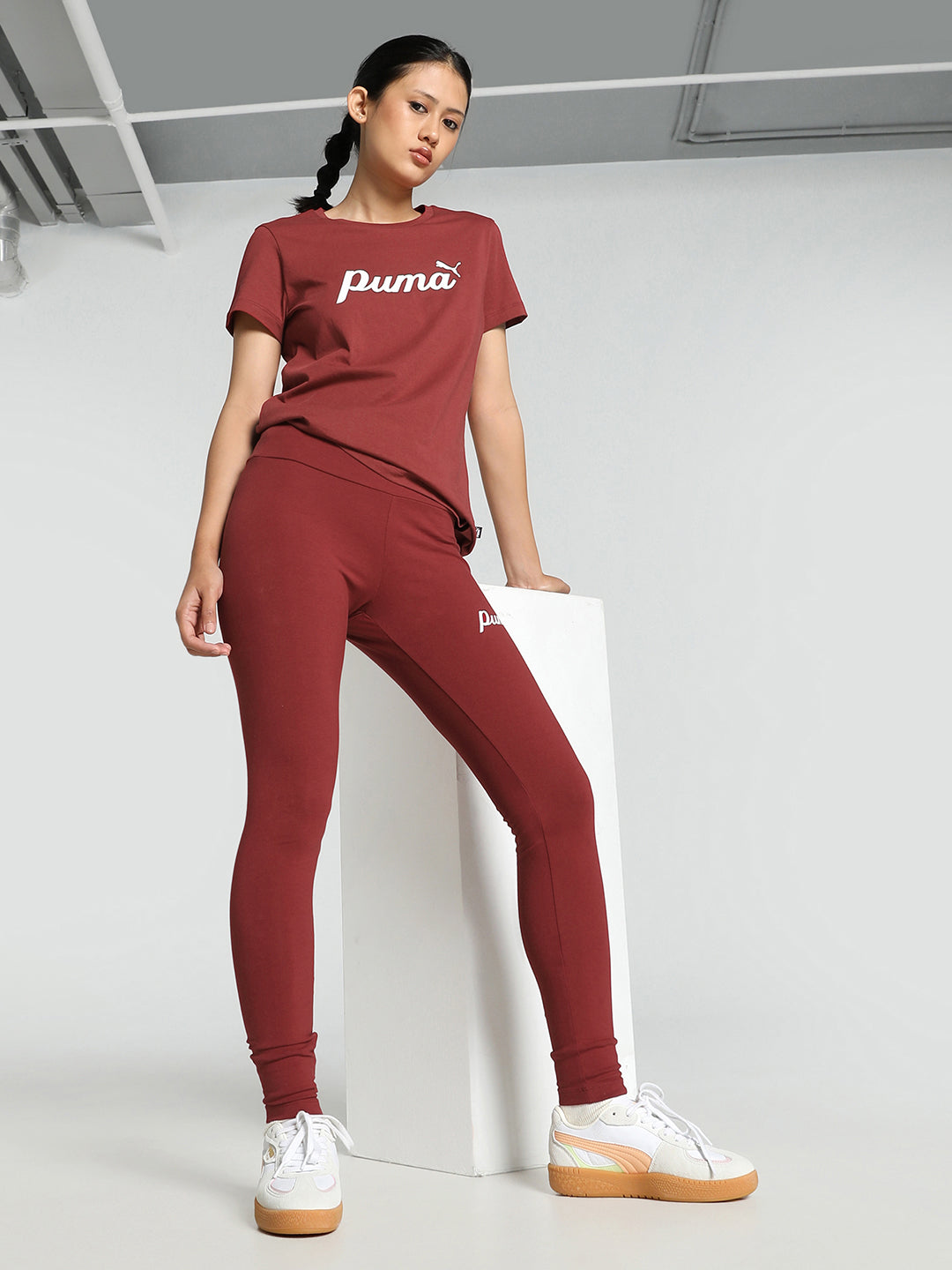 Womens Red Cotton Solid Tights & Leggings