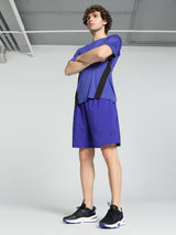Mens Blue Polyester Regular Running Solid Shorts