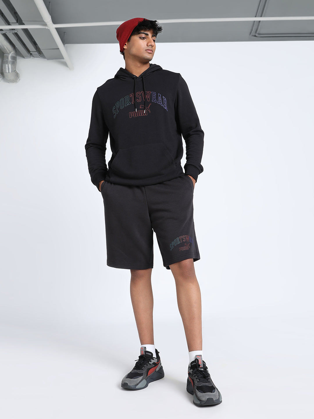 Mens Black Cotton Regular Outdoor Solid Shorts