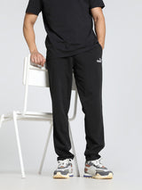 Mens Black Cotton Regular Fit Casual Stretchable Solid Track Pant