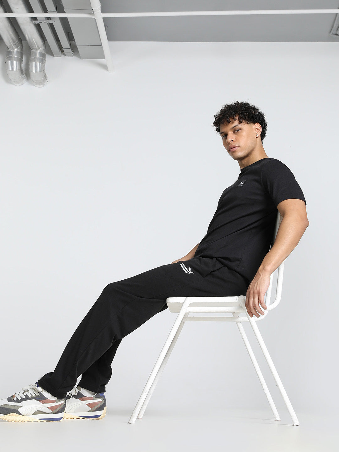 Mens Black Cotton Regular Fit Casual Stretchable Solid Track Pant