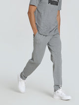 Mens Grey Cotton Regular Fit Casual Stretchable Solid Track Pant