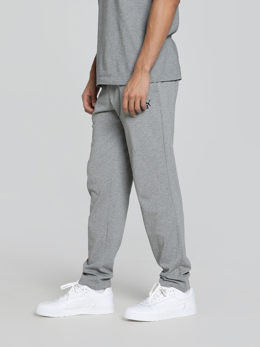 Mens Grey Cotton Regular Fit Casual Stretchable Solid Track Pant