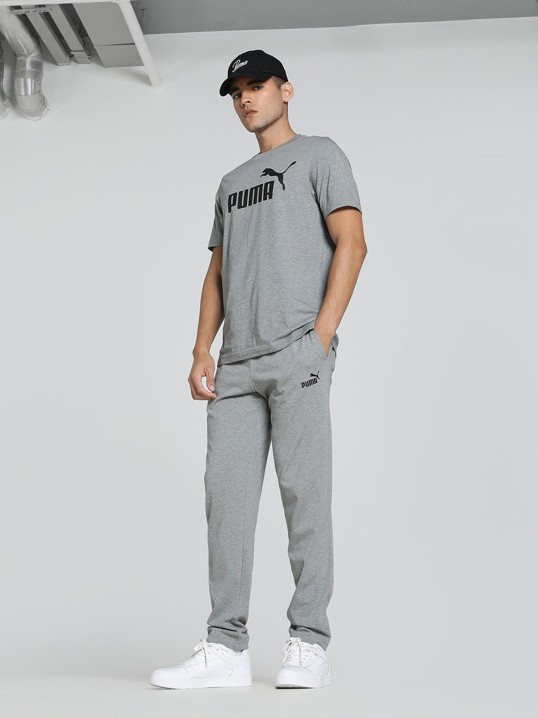 Mens Grey Cotton Regular Fit Casual Stretchable Solid Track Pant