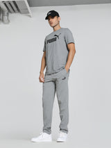 Mens Grey Cotton Regular Fit Casual Stretchable Solid Track Pant