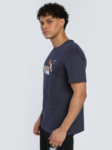 Mens Blue Cotton Regular Casual Half Sleeves Tshirt